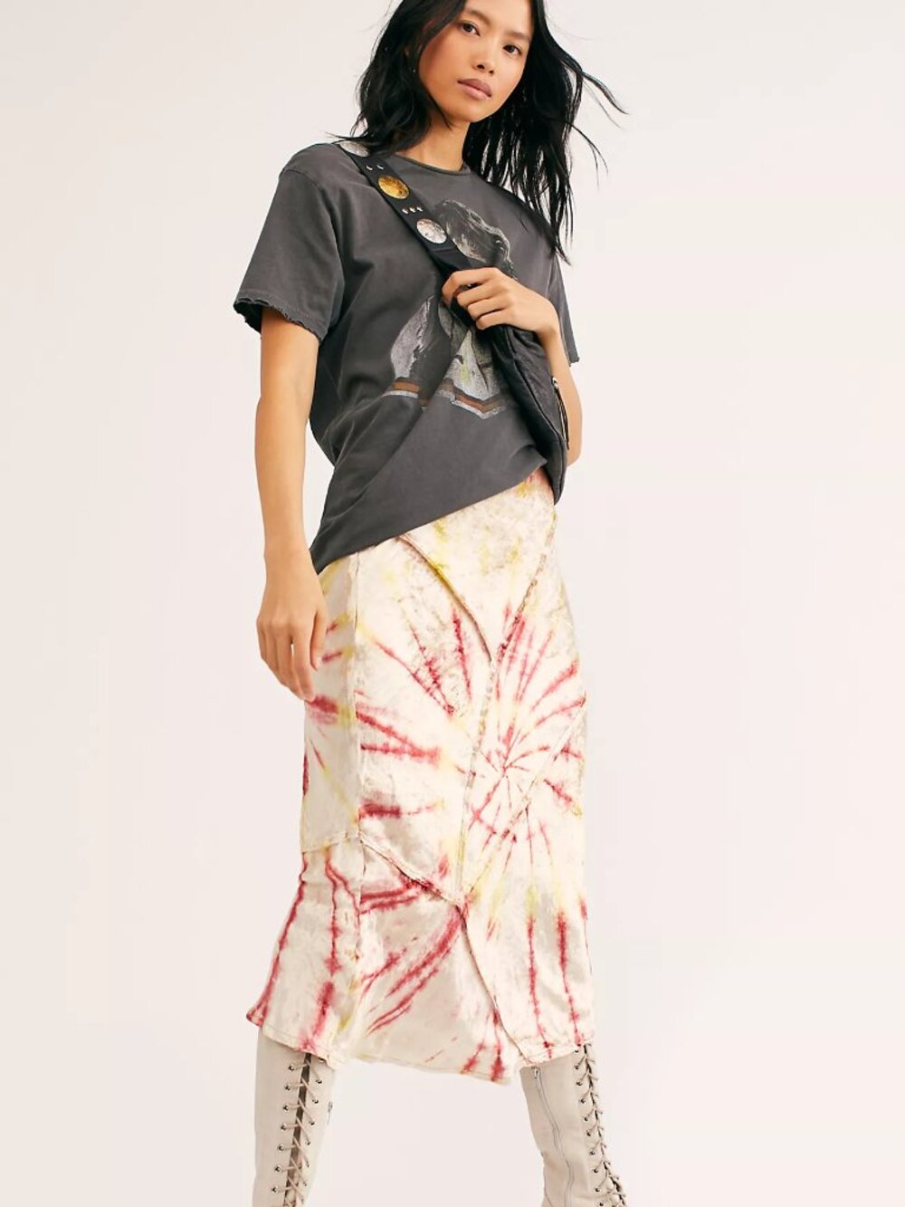 NWOT Free People Serious Swagger Fitted Midi Tie Dye Skirt - Size S